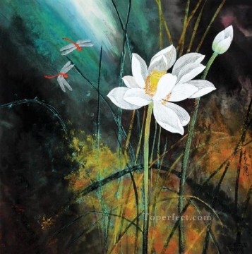  Lilies Canvas - He Yunpu waterlilies pond and dragonfly traditional China